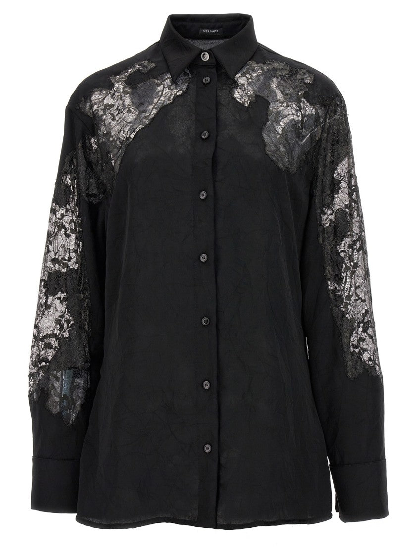 Versace Recycled-Effect Satin Shirt With Lace Inserts