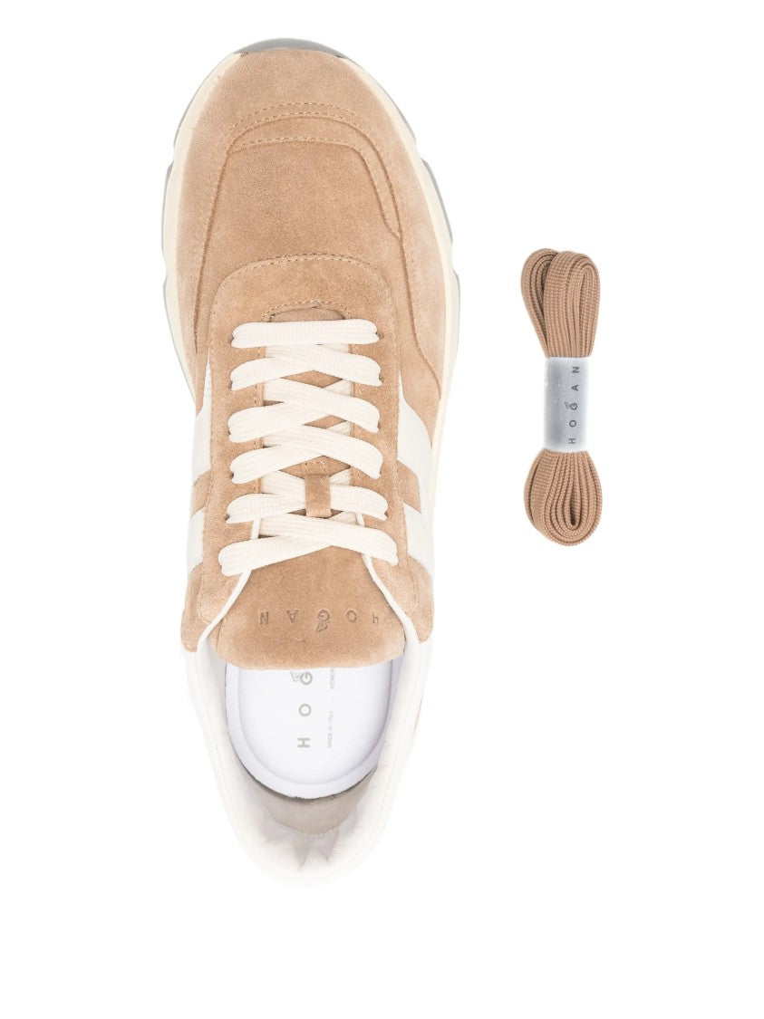 Hogan Beige Suede Leather Iconic Logo Sneakers