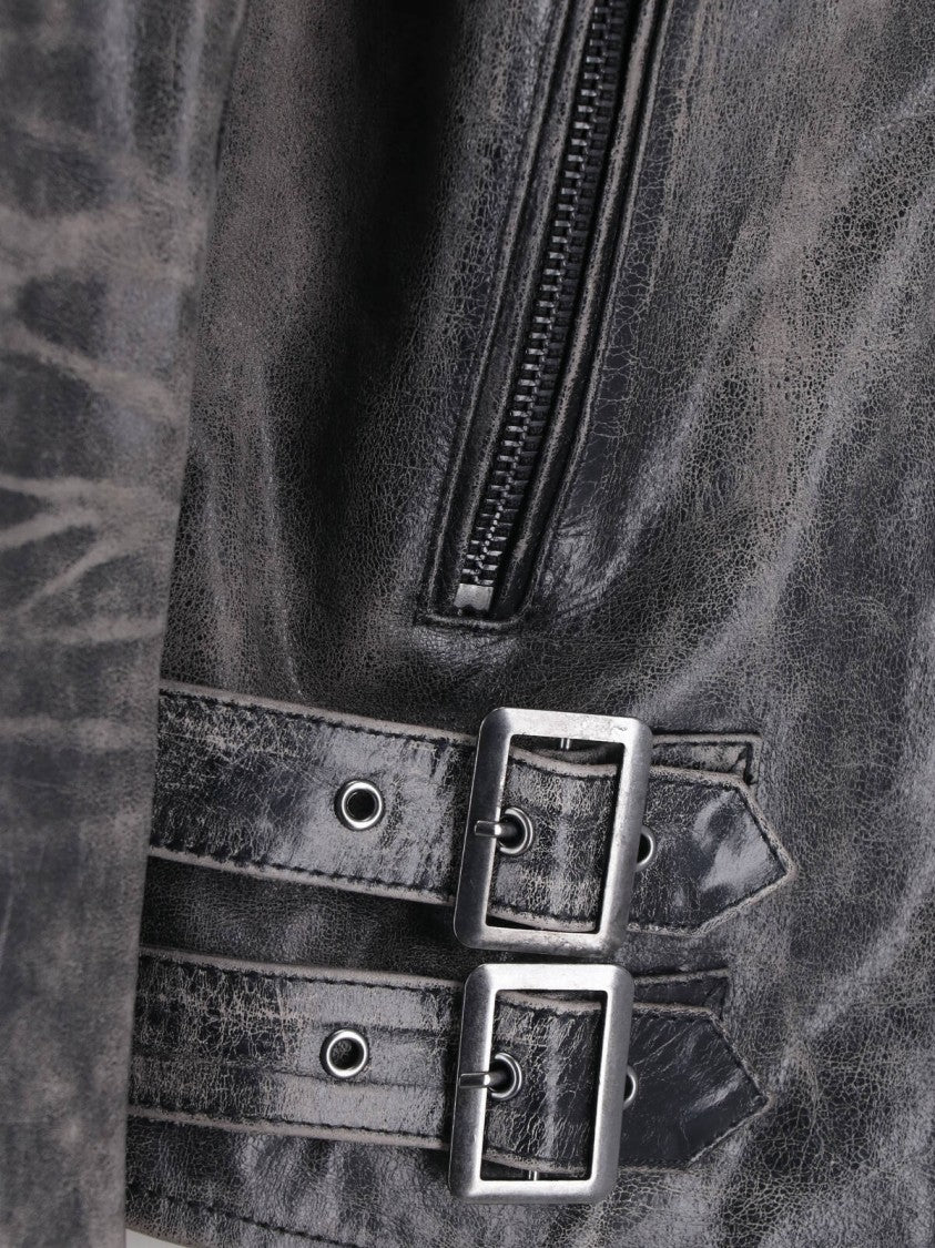Diesel Black Crackle Leather Biker Jacket