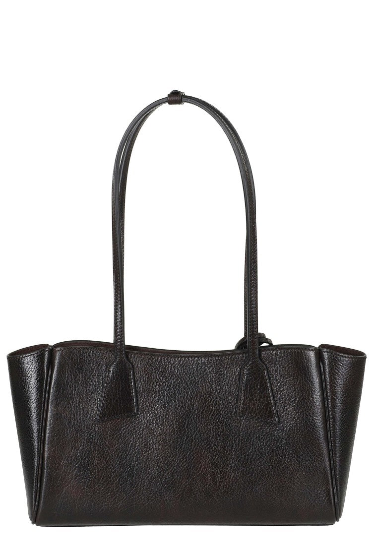 Hidesins Dark Brown Textured Shopper S Gold Logo Leather Tote Bag
