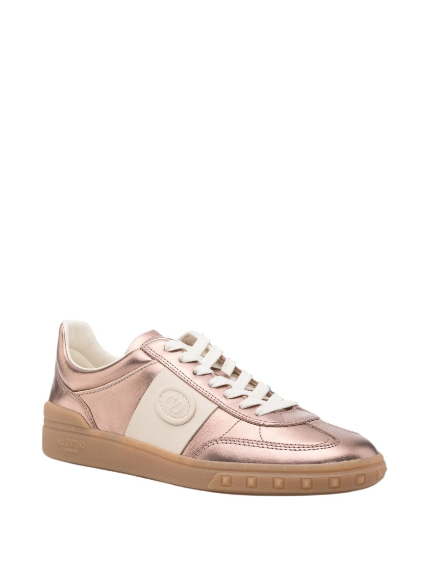 Valentino Pink Upvillage Metallic Calf Leather Low-Top Sneakers