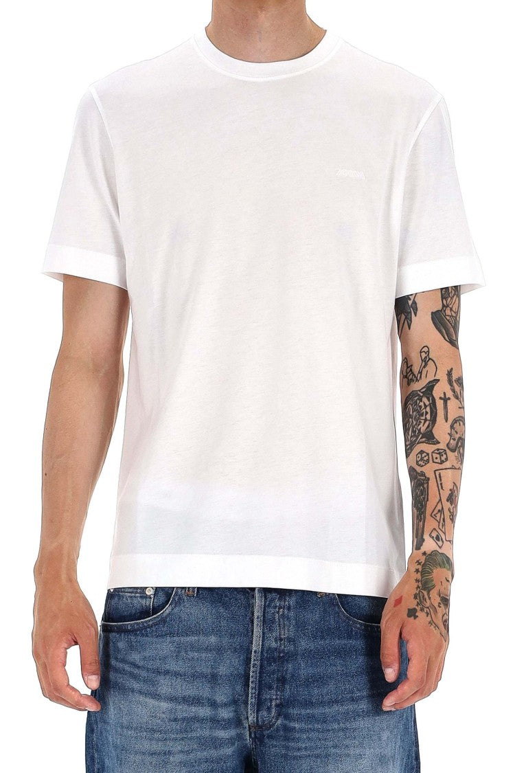 Zegna Premium White Cotton Jersey T-Shirt With Subtle Embroidery