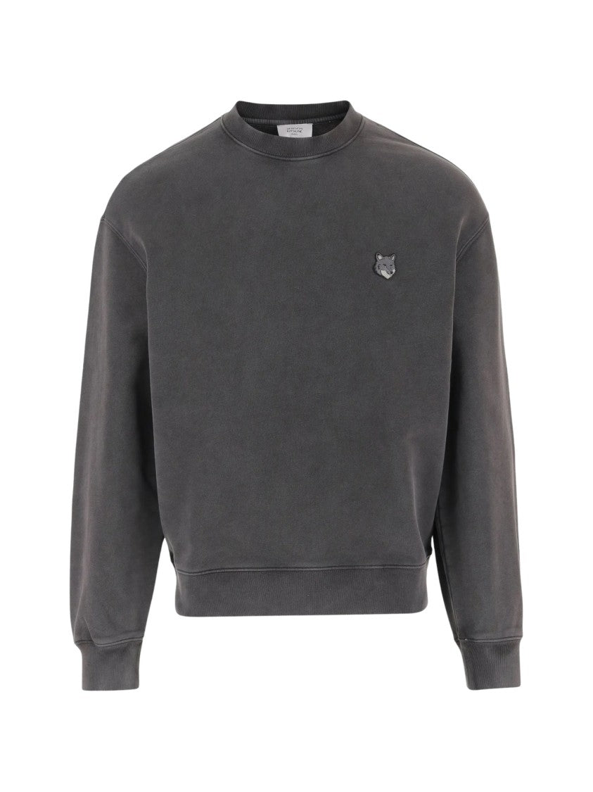 Maison Kitsuné Washed Charcoal Grey Sweatshirt With Embroidered Fox Head Logo