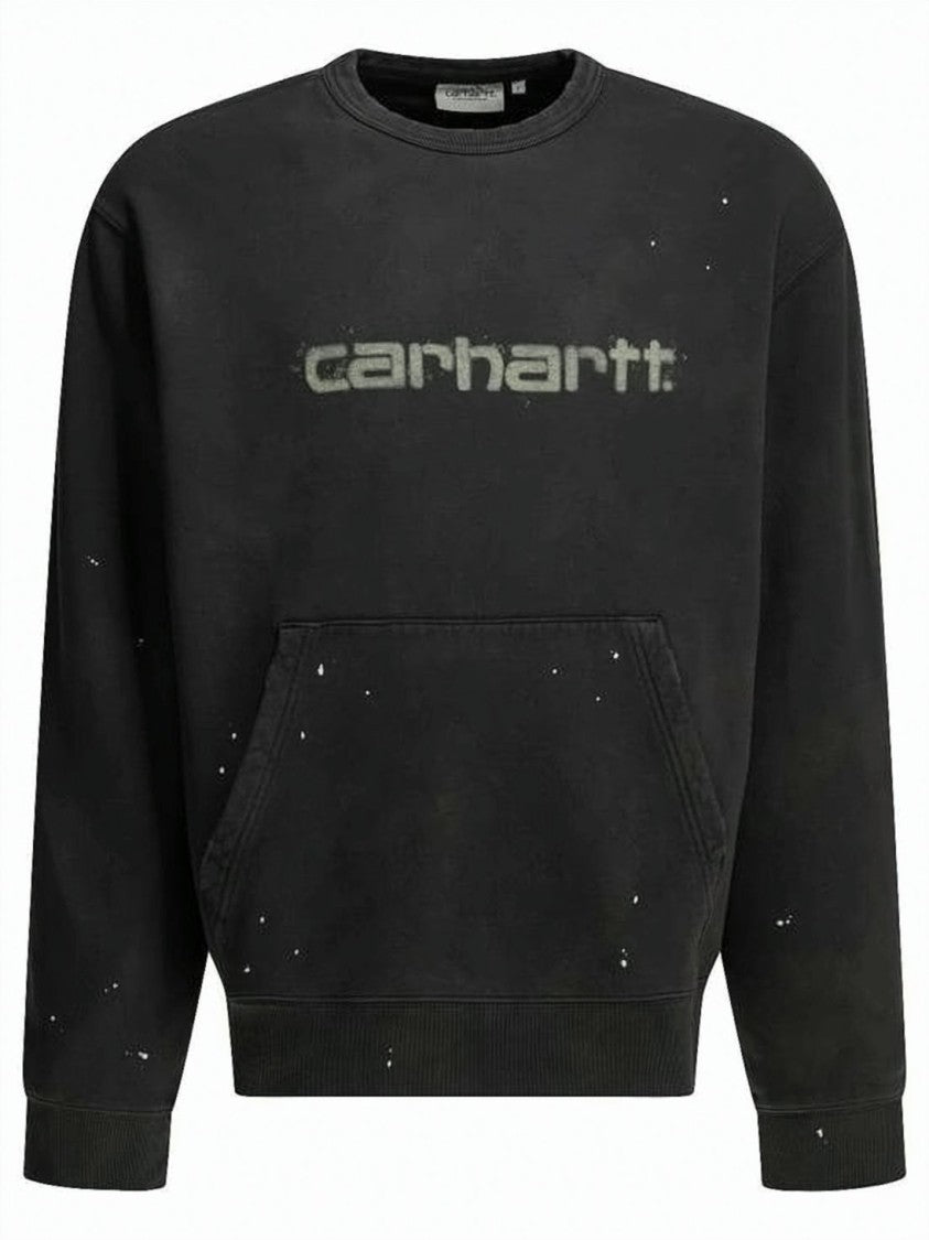 Carhartt Wip Relaxed-Fit Black Long-Sleeve Sweatshirt With Faded Logo And Distressed Finish