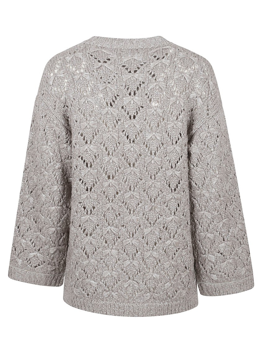 Fabiana Filippi Grey Knit Perforated Crewneck Sweater