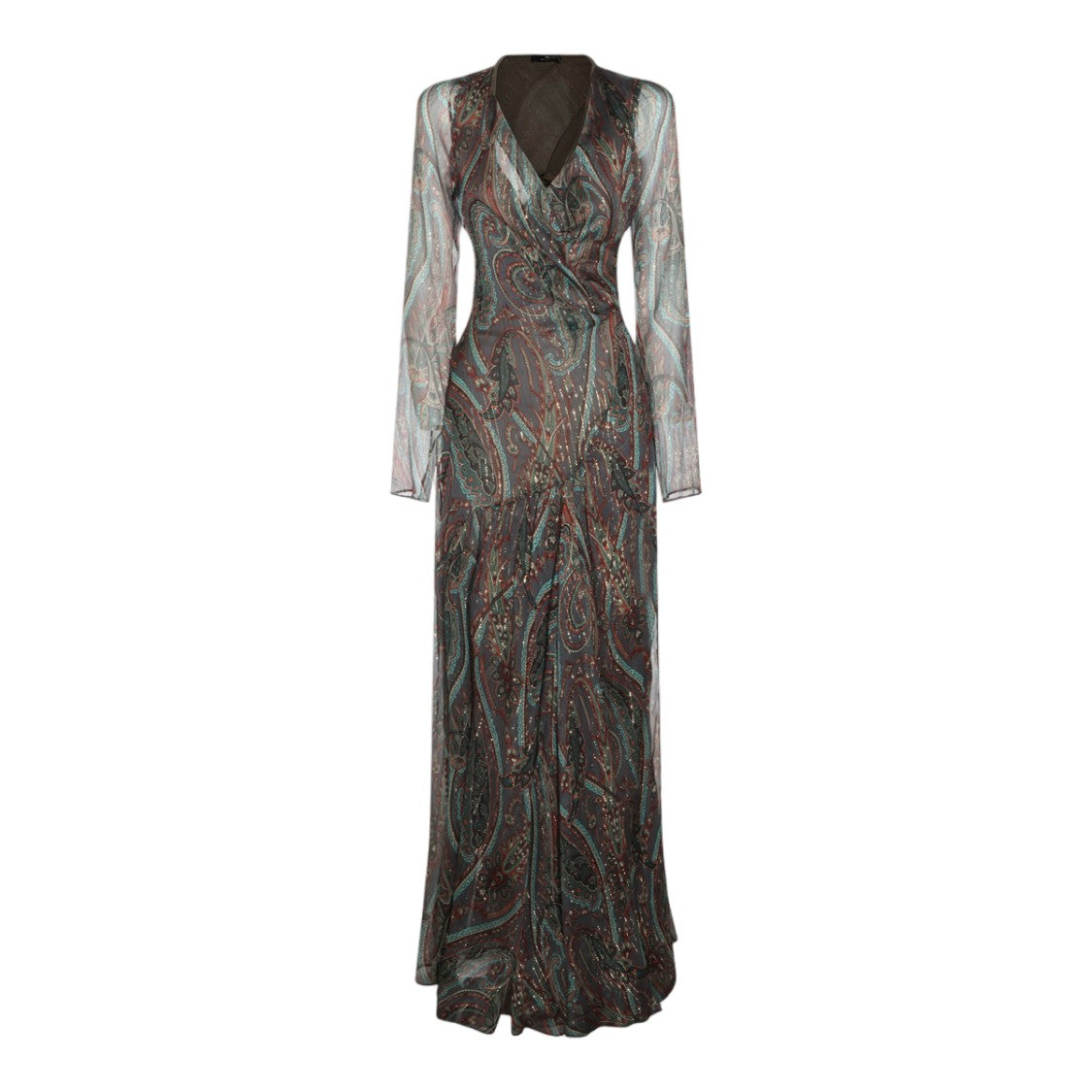 Etro Paisley Pattern Long Sheer Sleeve Midi Dress
