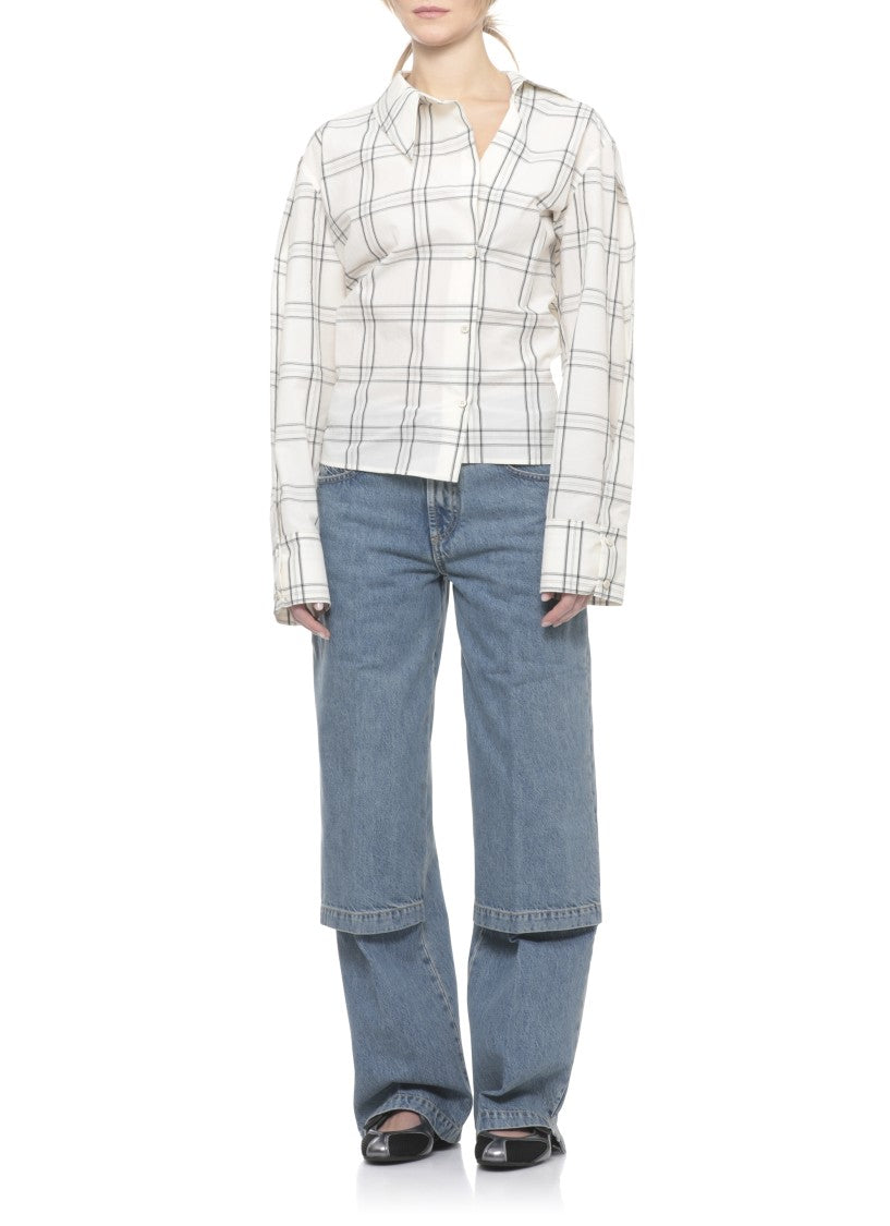 The Attico Ivory Reese Asymmetric Check Cotton Shirt