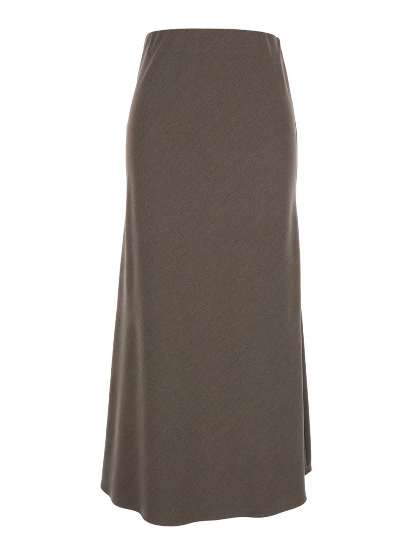 Plain Beige Long Skirt With Side Hook
