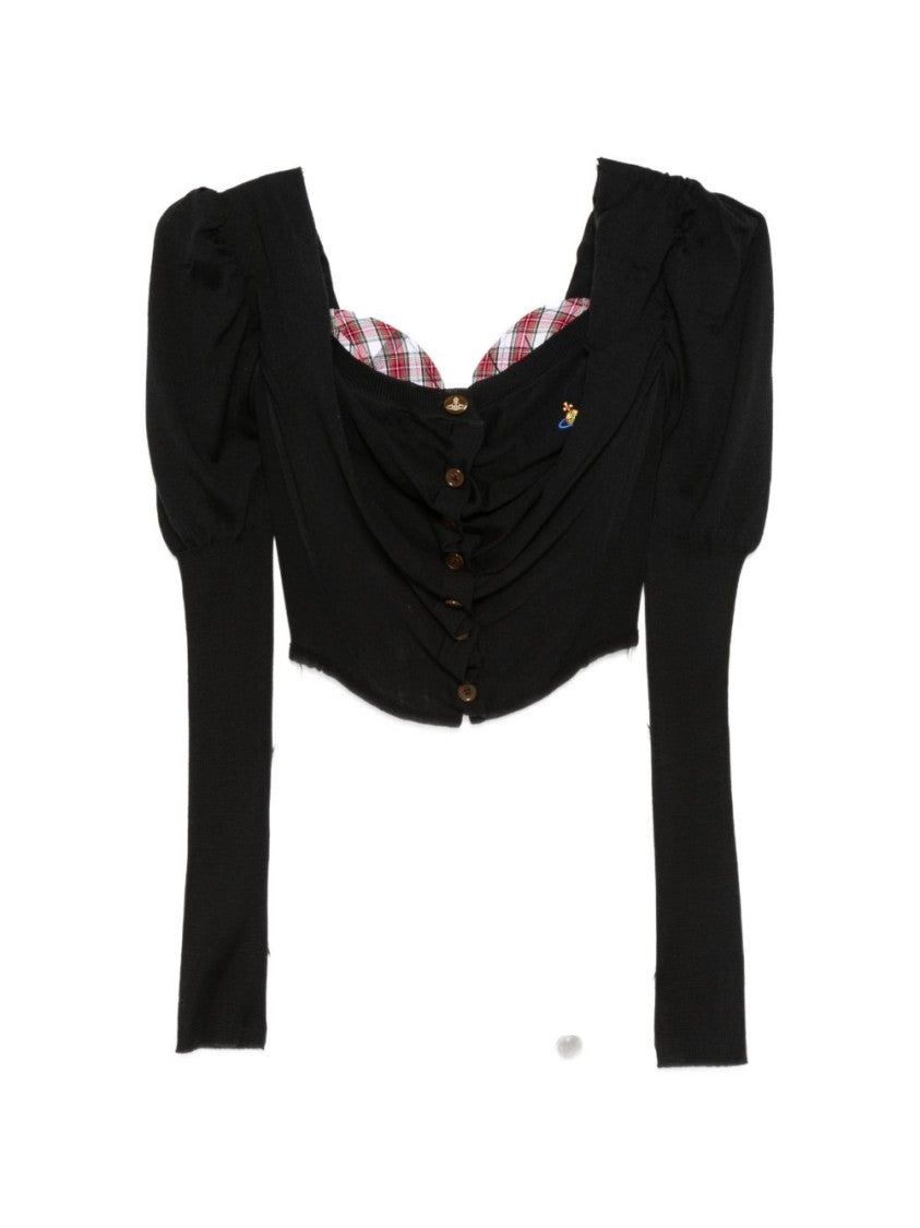Vivienne Westwood Black Ruched Square Neck Logo Top