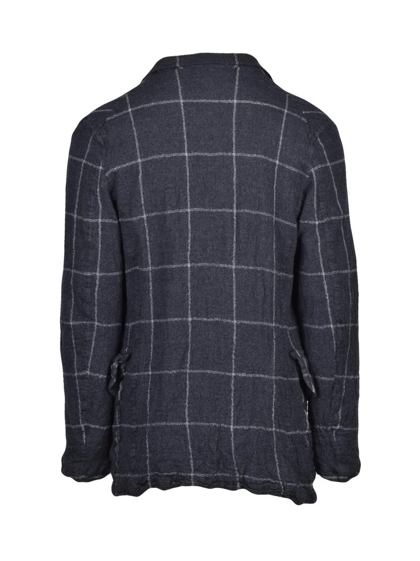 Comme Des Garçons Grey Windowpane Check Felted Wool Blazer