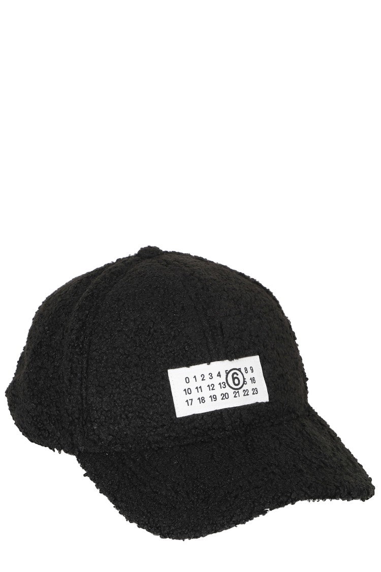 Mm6 By Maison Margiela Black Textured Structured Brim Logo Cap Hat