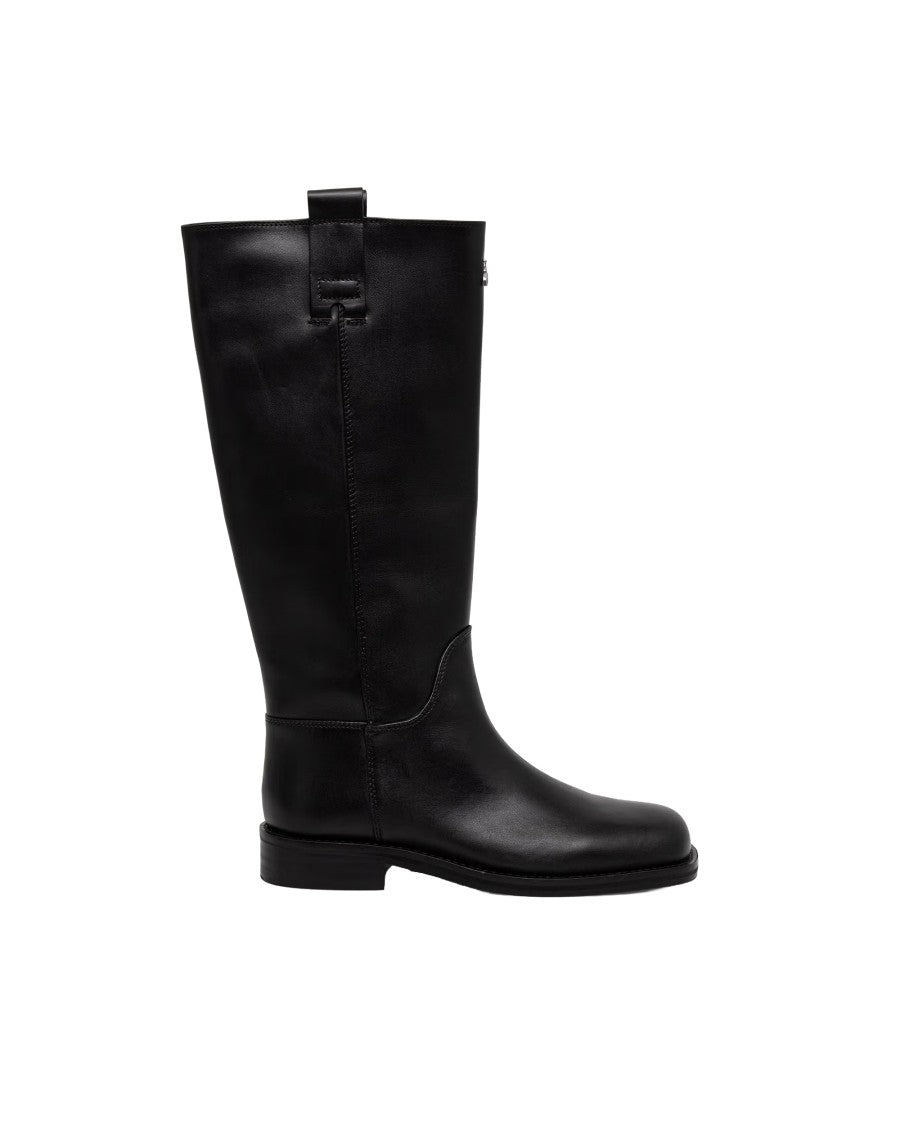 Patrizia Pepe Natural Leather Mid-Calf Boots With Side Zipper And Square Toe