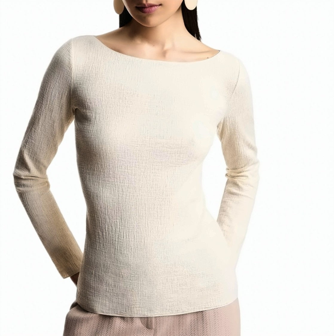 Emporio Armani Boat Neck Stretch Jersey Textured Sweater