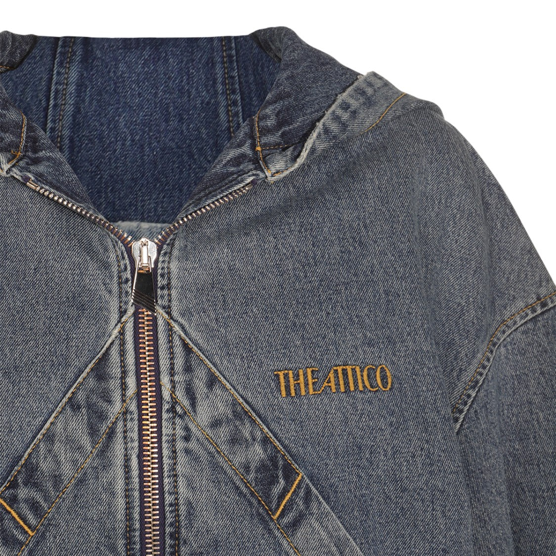 The Attico Patchwork Denim Jacket With Hood