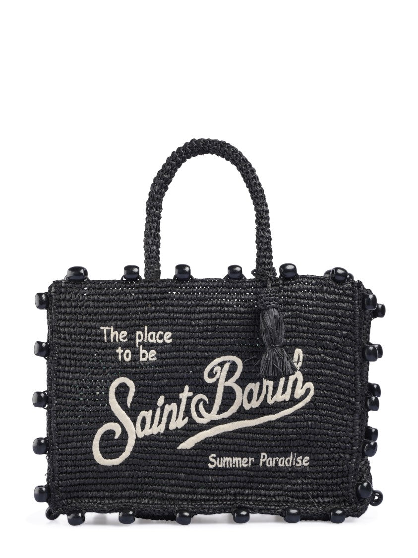 Mc2 Saint Barth Rectangular Raffia Handbag With Beaded Edges