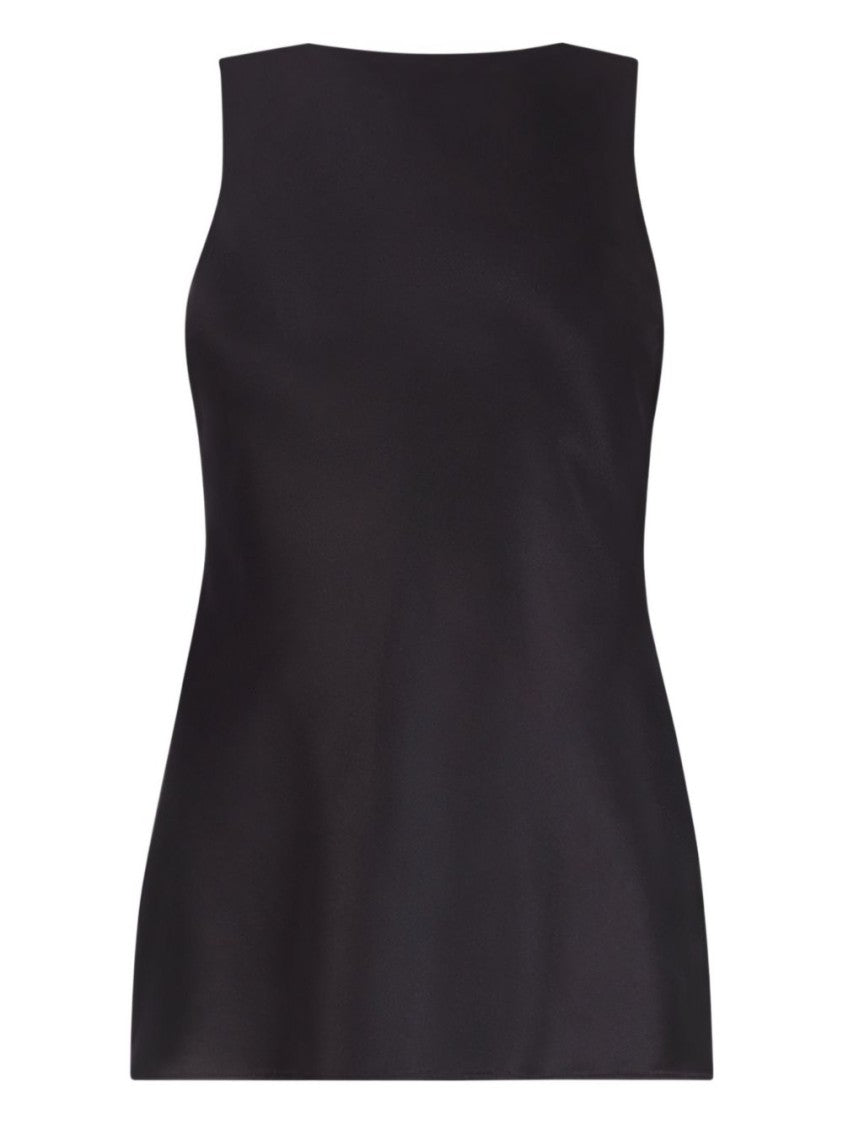 Nina Ricci Black Satin Draped Sleeveless Boat Top