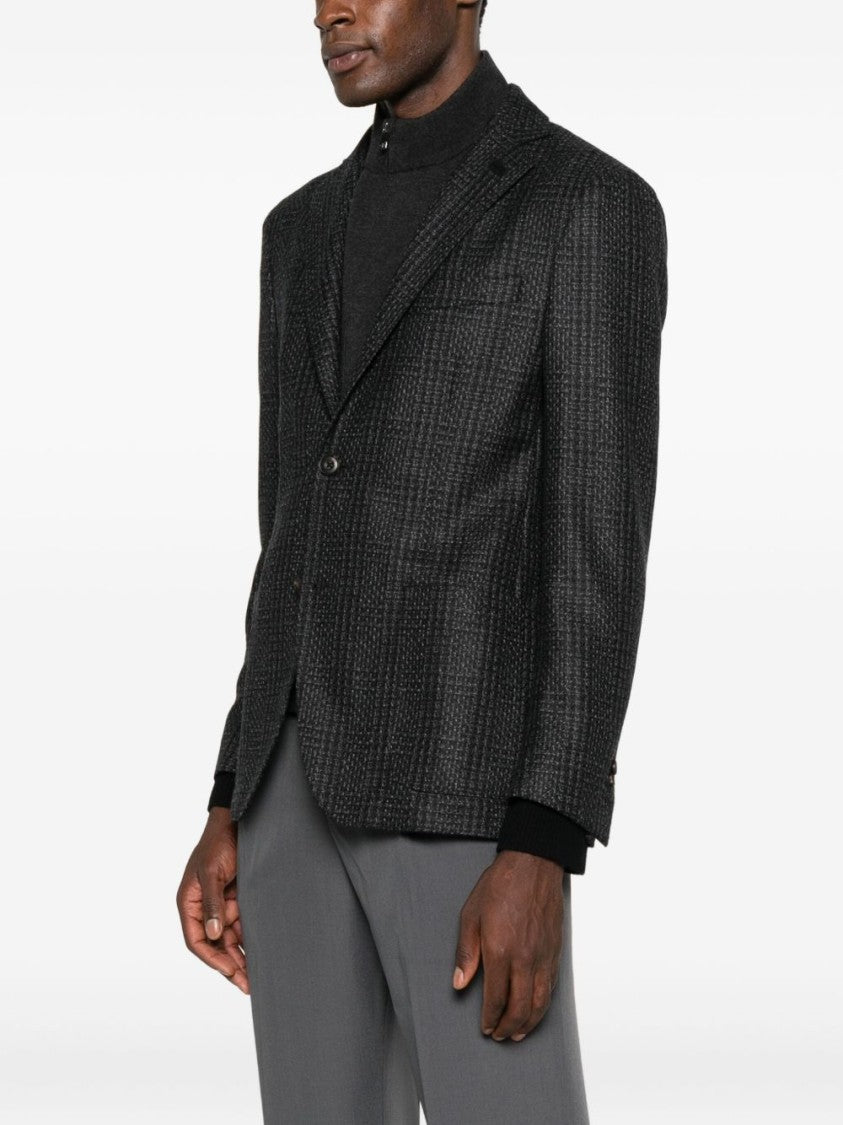 Corneliani Tailored Dark Grey Blazer With Subtle Checkered Pattern