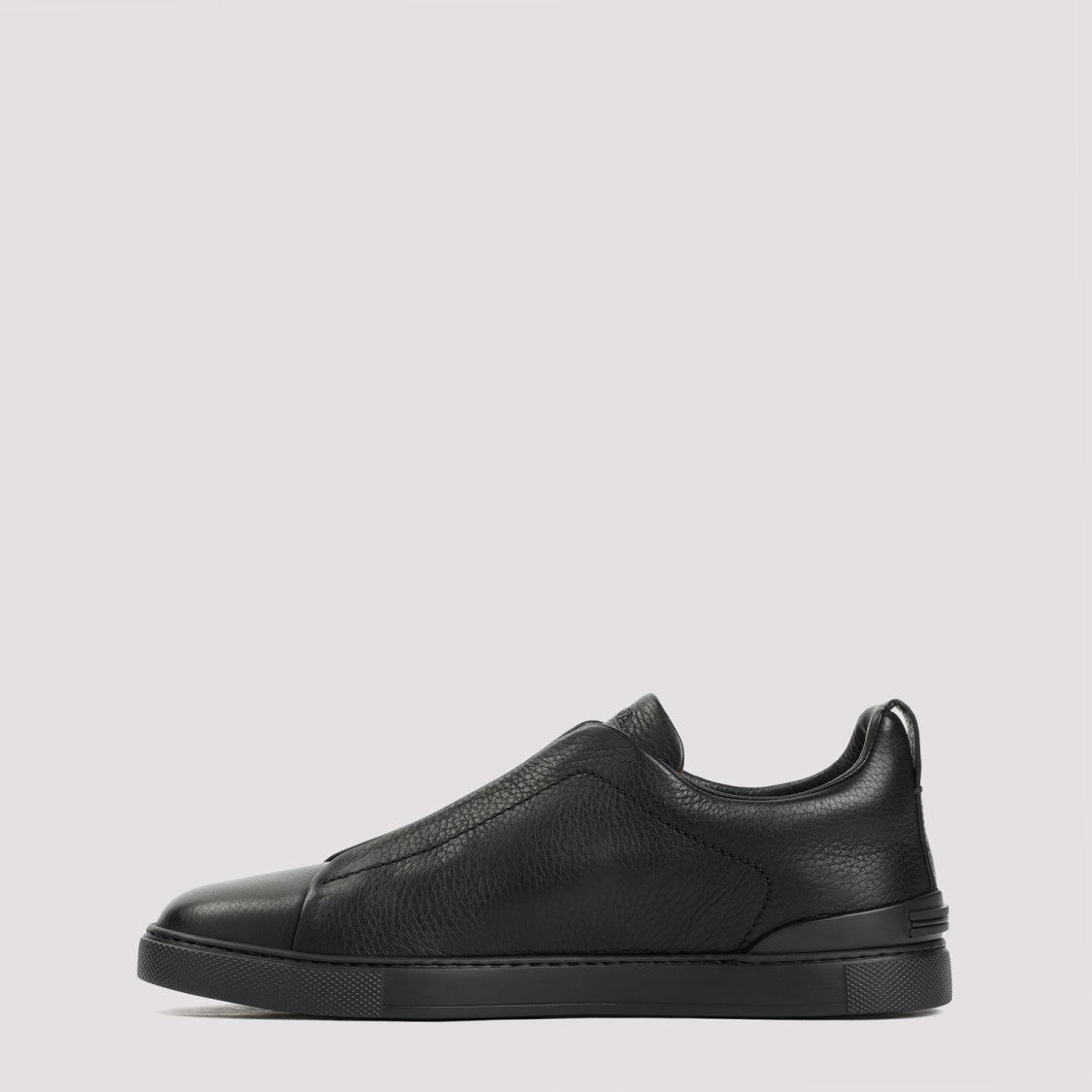 Zegna Triple Stitch Black Deer Leather Sneakers