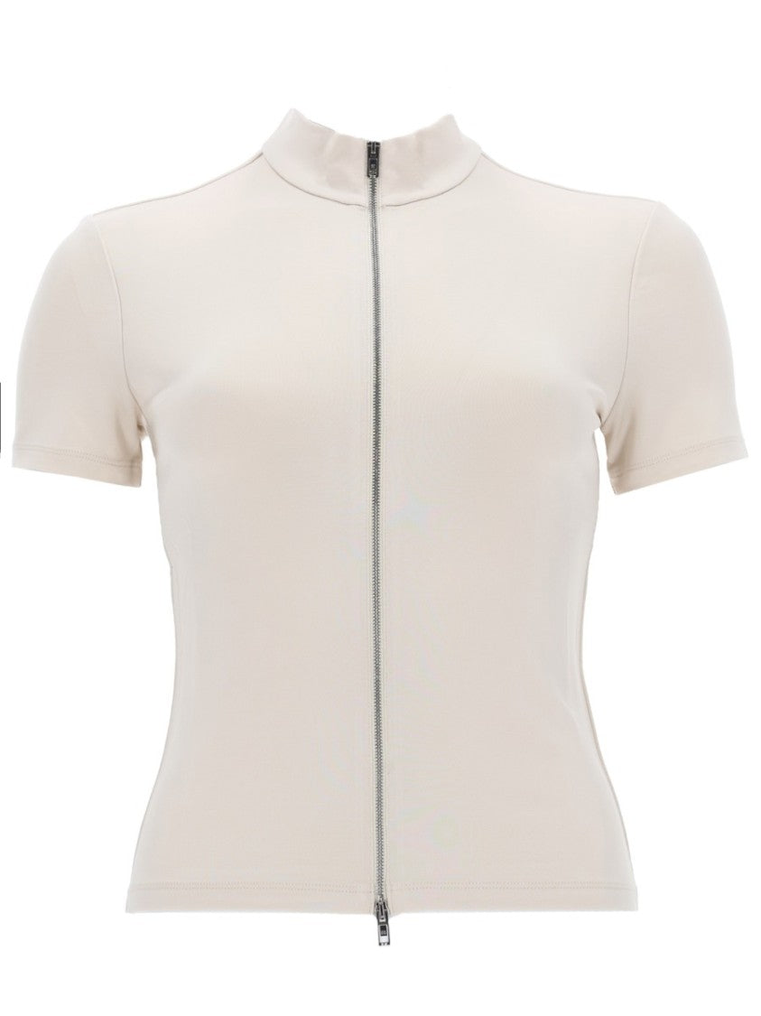 Alexander Wang Neutrals Rashguard High Neck Zip Top