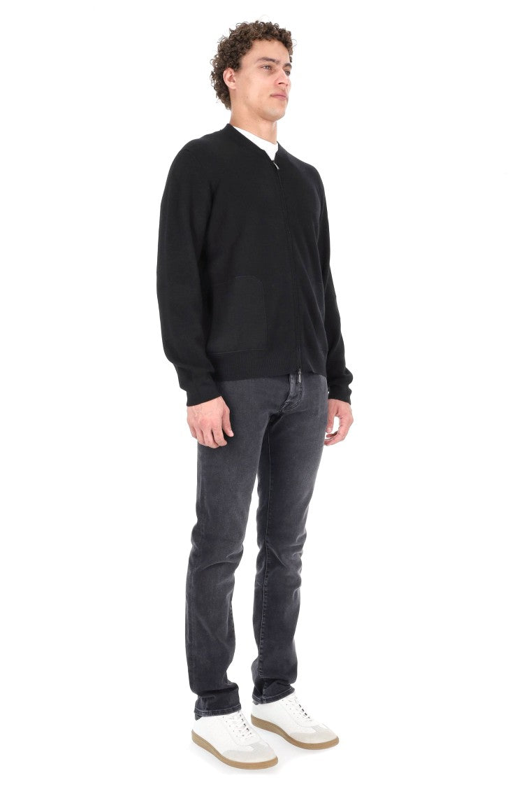Drumohr Baseball Collar Merino Wool Full-Zip Sweater