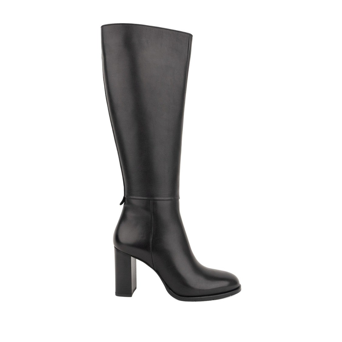 Sergio Moretti Black Polished Leather Side Zipper Block Heel Boots