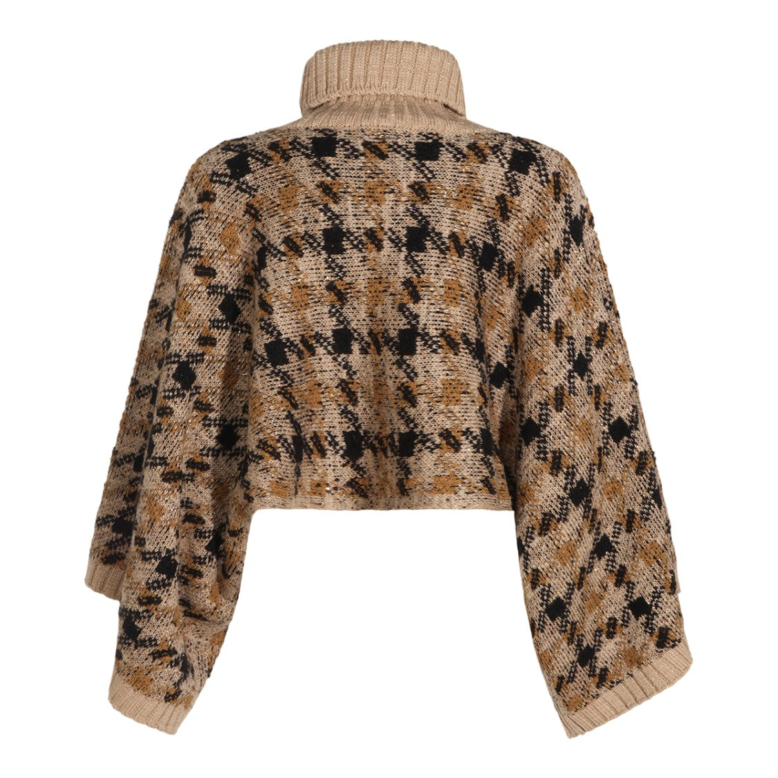 Twin-Set Checkered Cropped Poncho Turtleneck Sweater