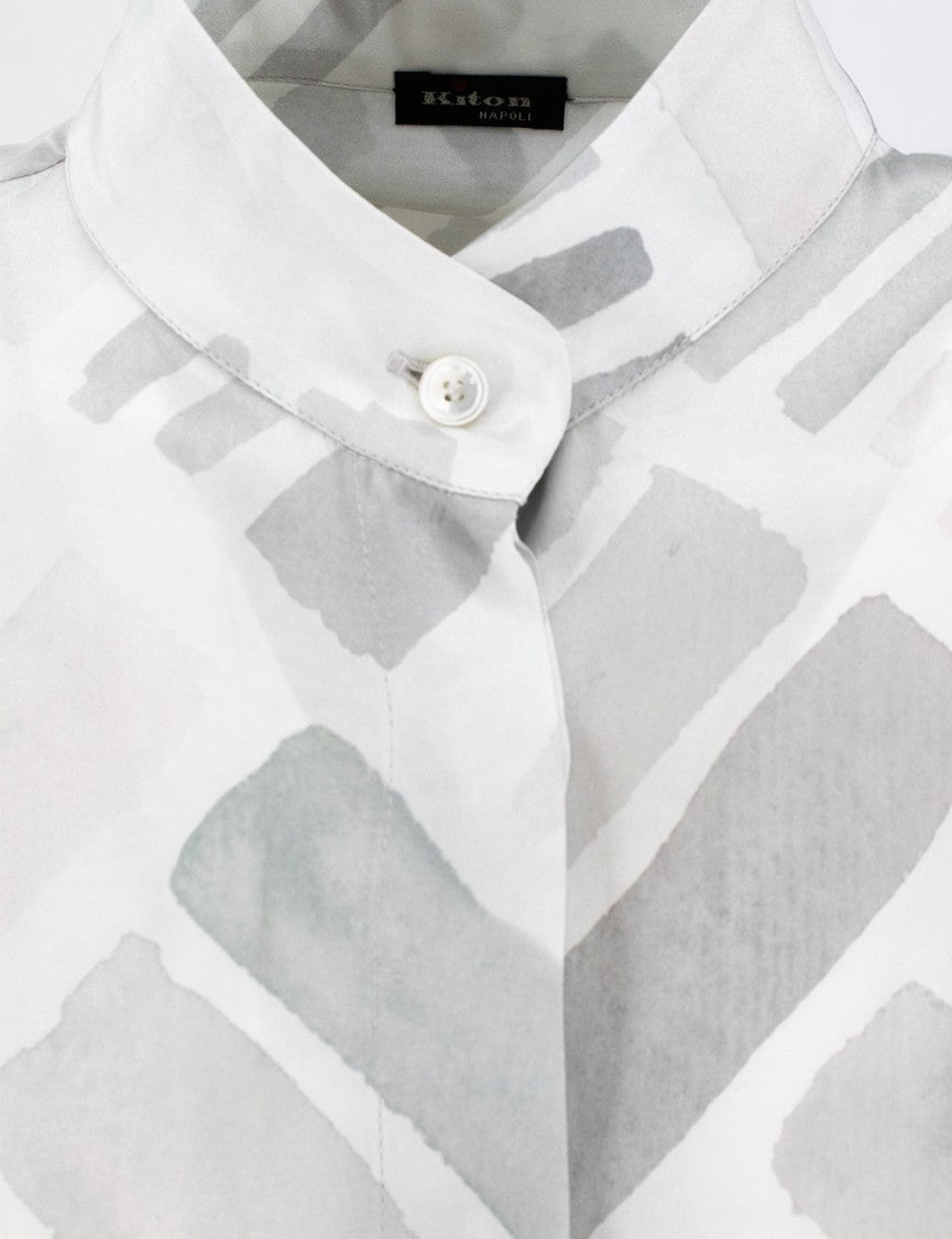 Kiton Printed Silk Long Dress With Mandarin Collar