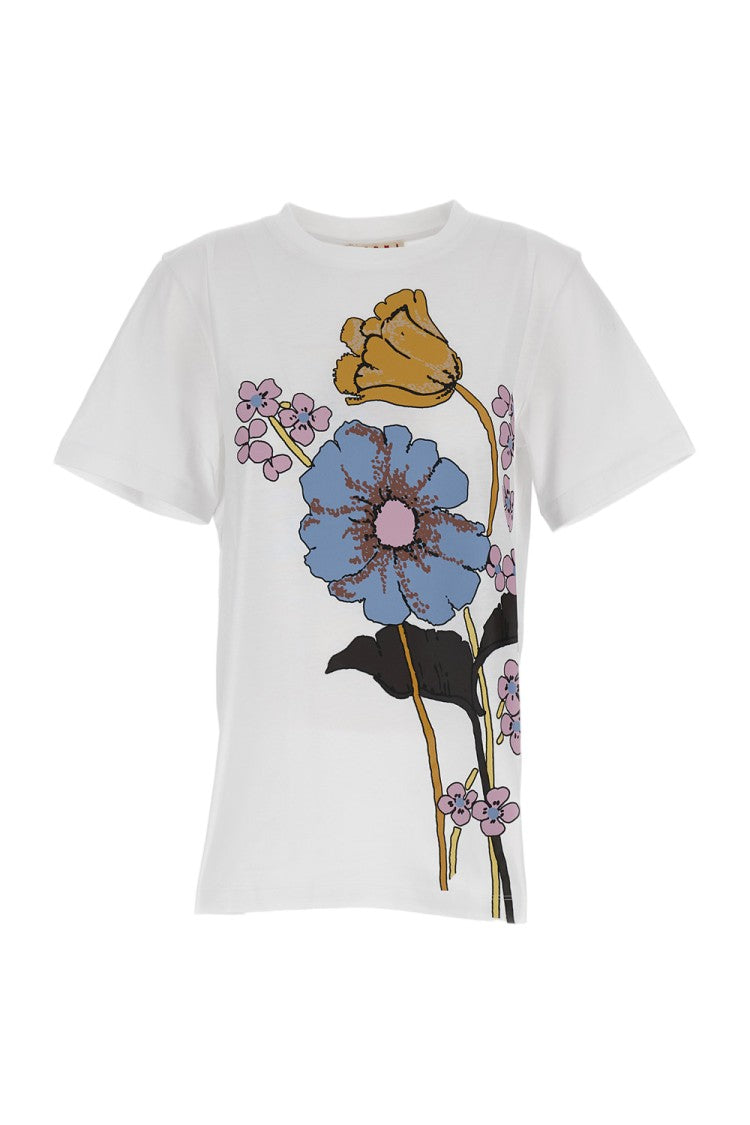 Marni Floral Print Oversized T-Shirt In Soft Cotton