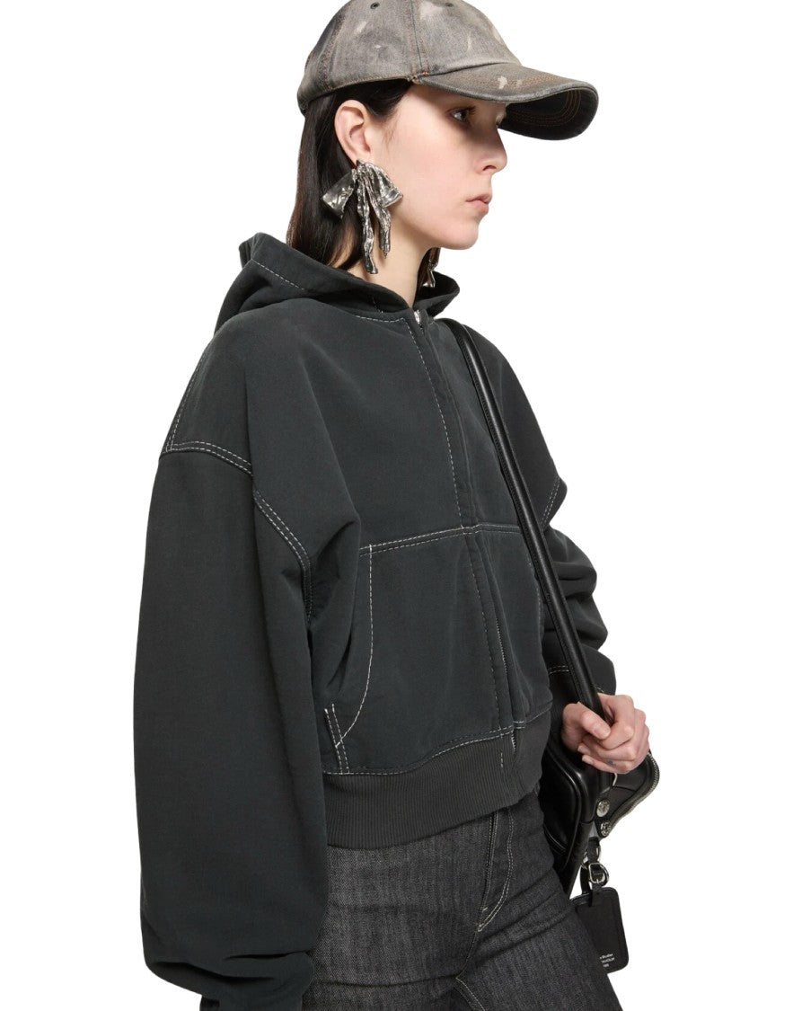 Acne Studios Washed Black Zip-Up Stitched Sweatshirt
