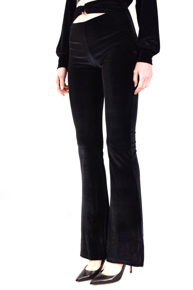 Philipp Plein Black Polyester-Elastane Velvet Flared Trousers