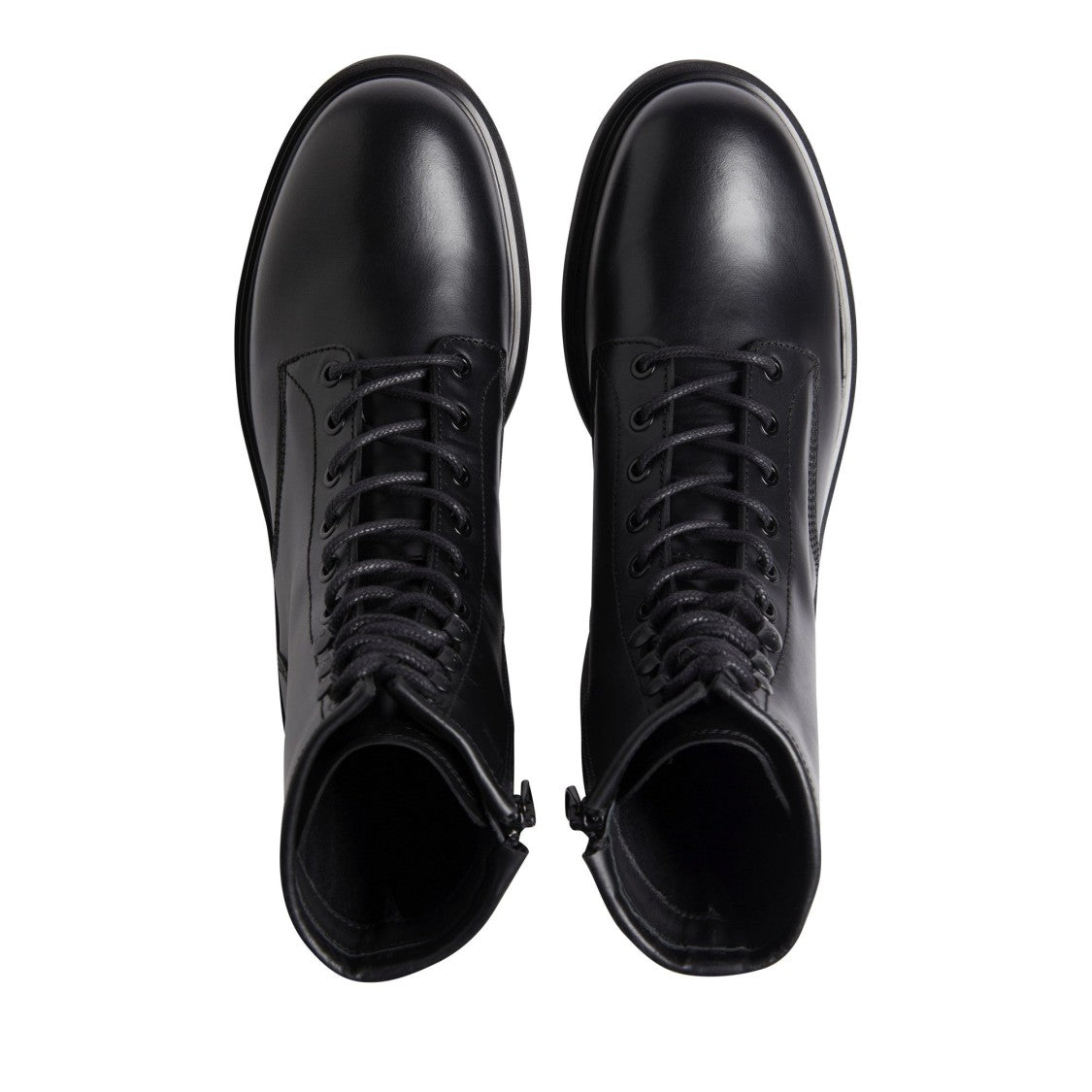 Calvin Klein Black Smooth Leather Rugged Sole Lace-Up Ankle Boots