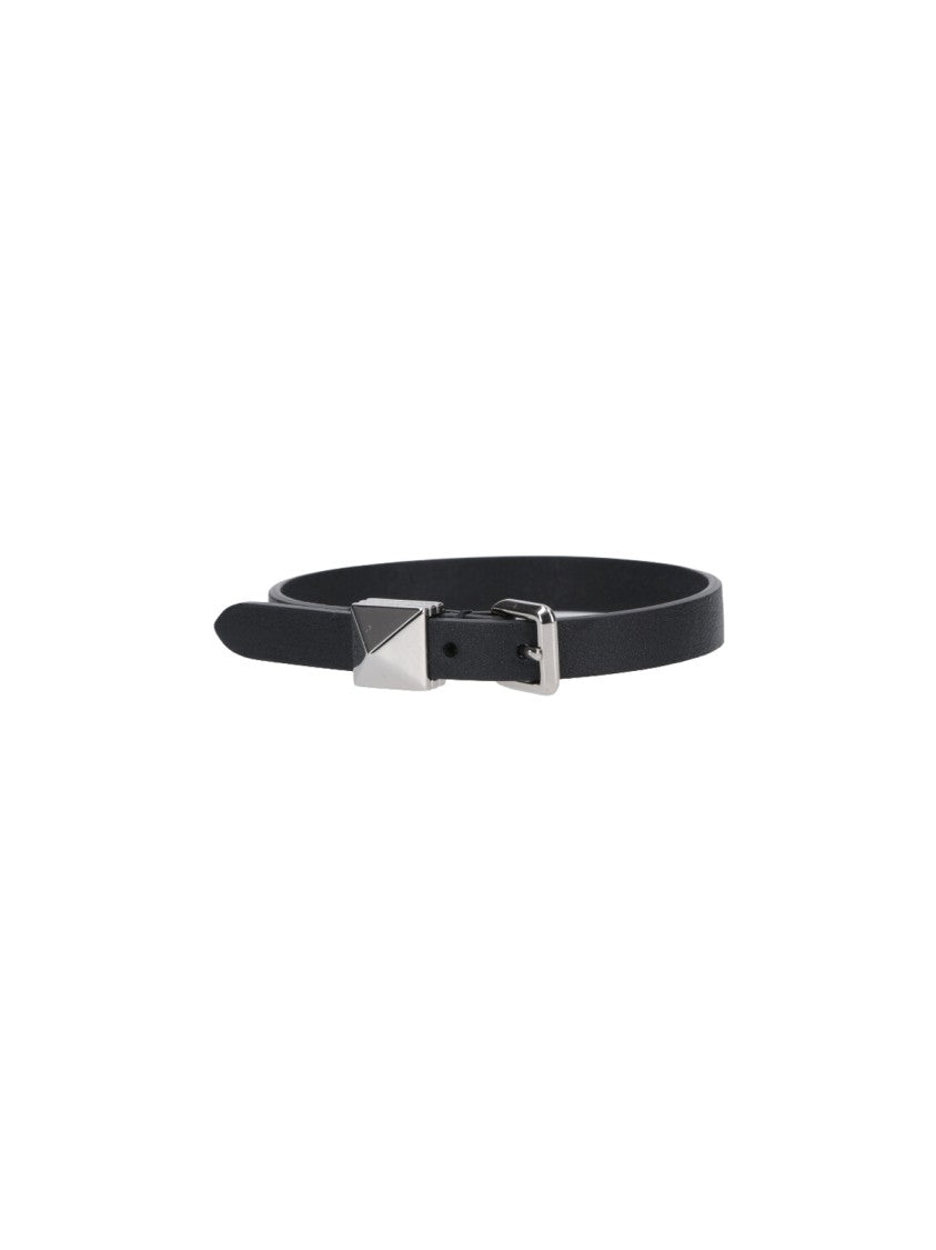 Valentino Garavani Adjustable Pyramid Stud Bracelet In Black Leather