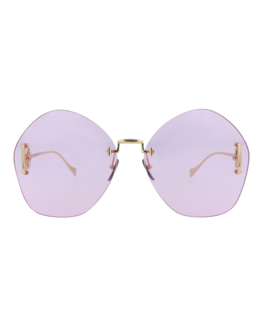 Gucci Round-Frame Metal Sunglasses With Lavender Lenses