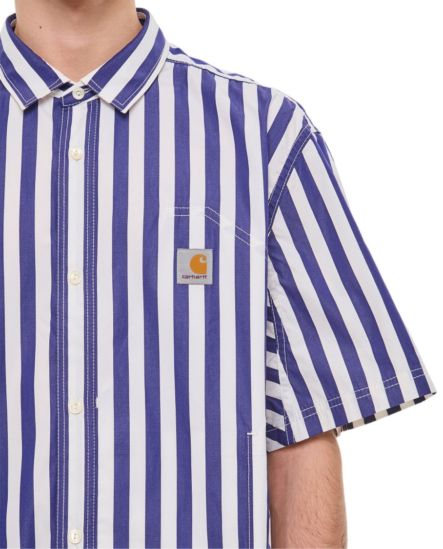 Junya Watanabe Short-Sleeved Striped Cotton Shirt With Logo Patch