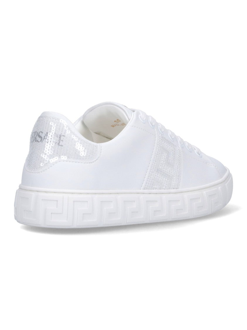 Versace "Greca" Sequin Sneakers – White