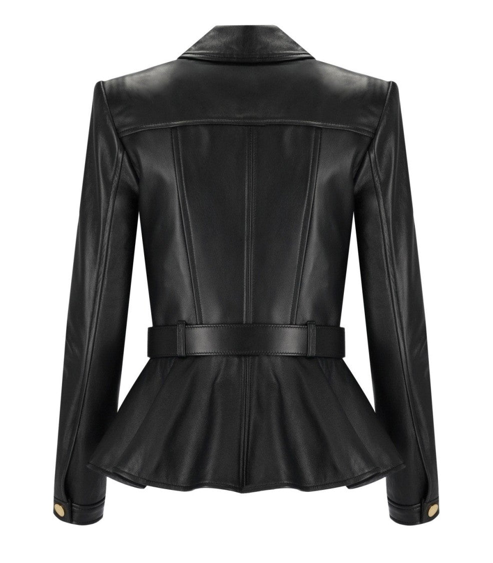 Elisabetta Franchi Black Leather Belted Jacket