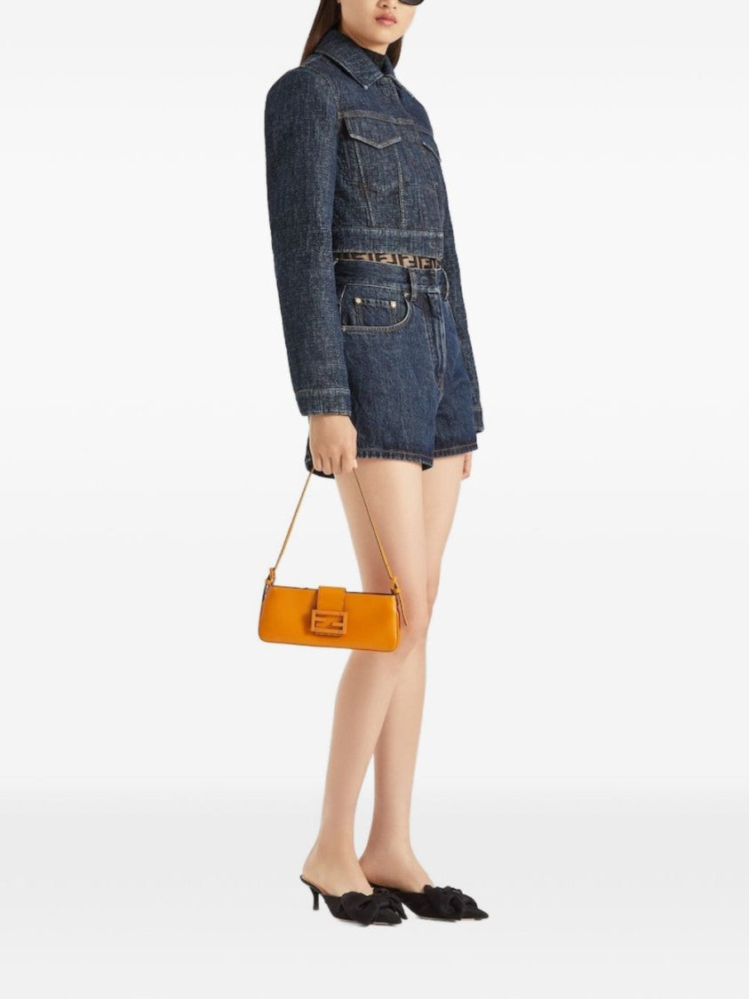 Fendi Cropped Denim Jacket With Embossed Texture
