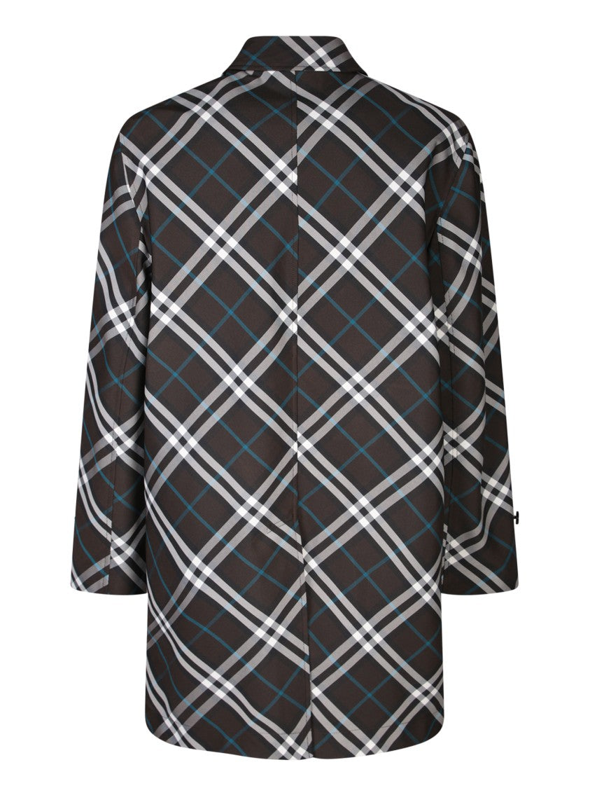 Burberry Plaid Pattern Coat With Classic Collar And Button Closure