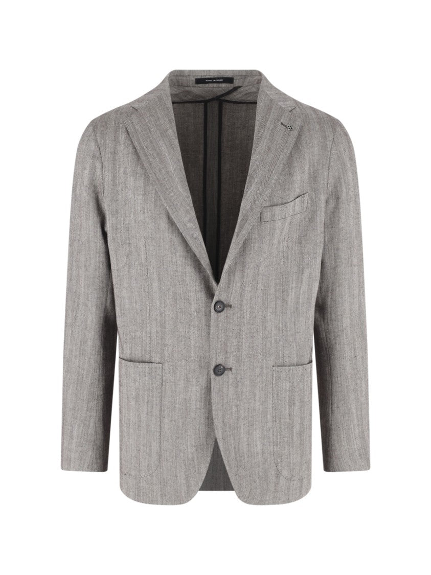 Tagliatore Grey Herringbone Notch Lapel Tailored Jacket