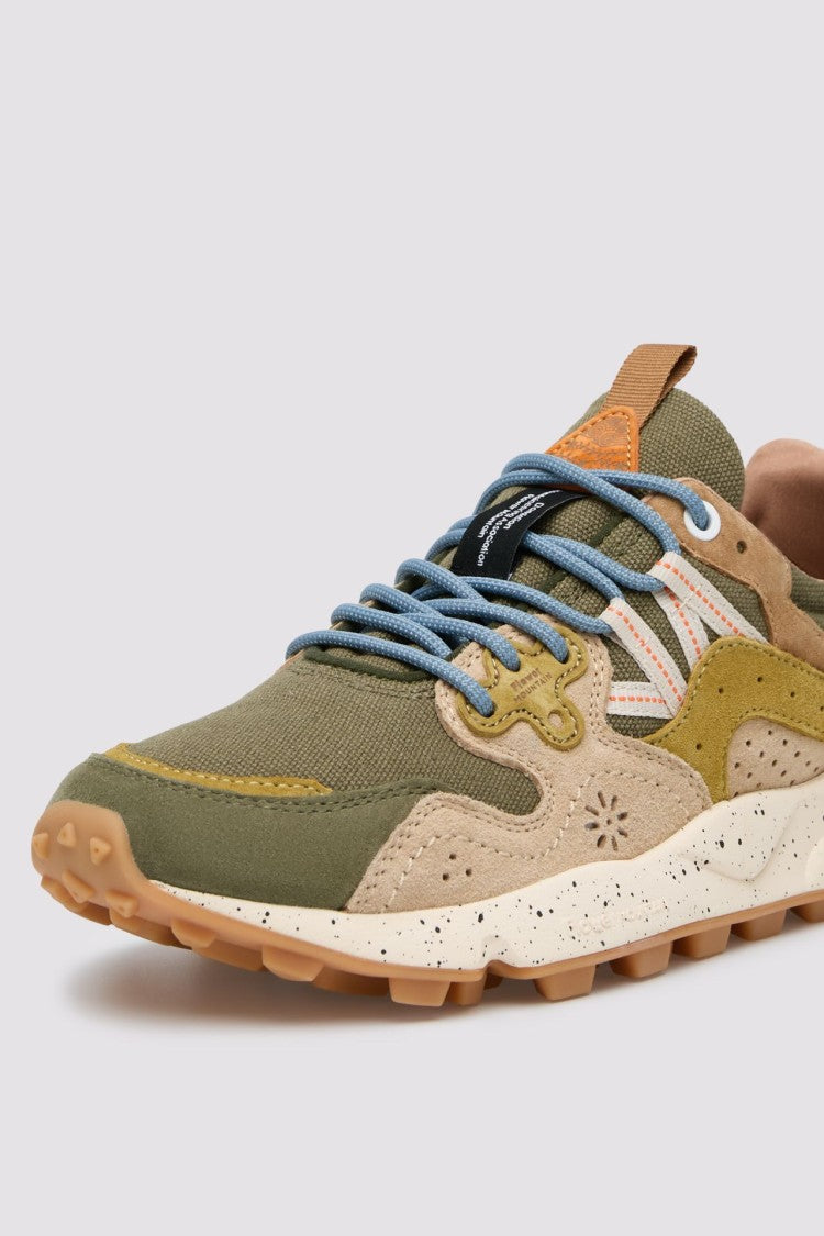 Flower Mountain Multi-Layered Olive Green Sneakers With Suede Overlays