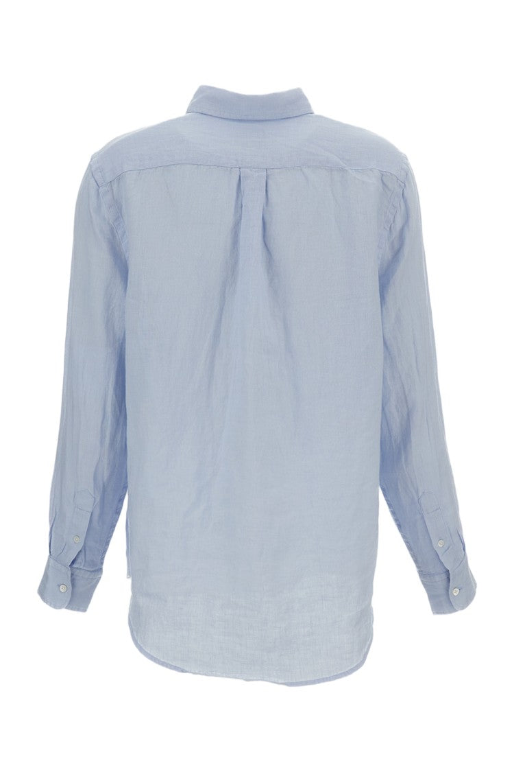 Polo Ralph Lauren Light Blue Linen Blouse With Logo