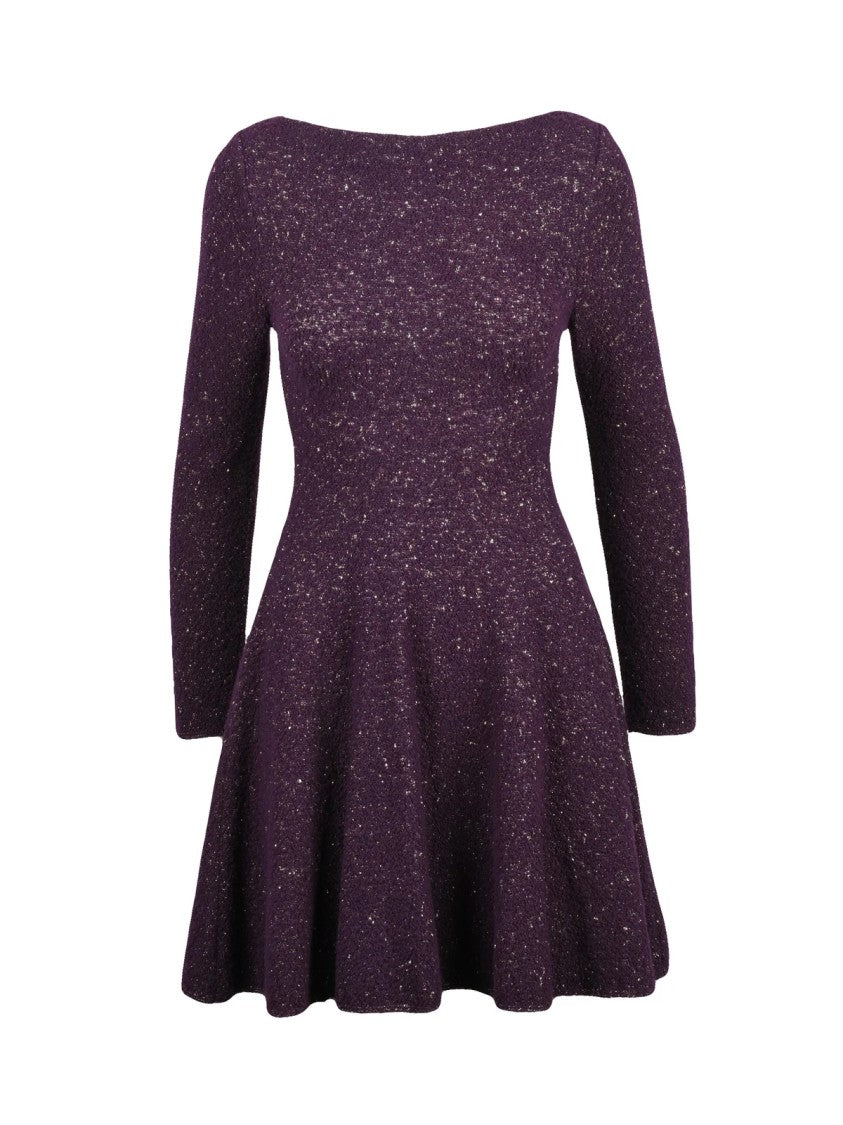 Valenti Purple Flared Knit Wool-Blend Mini Dress