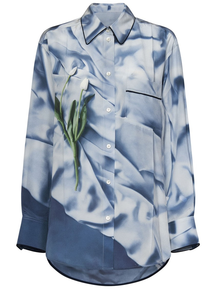 Victoria Beckham Silk Satin Shirt With Abstract Print