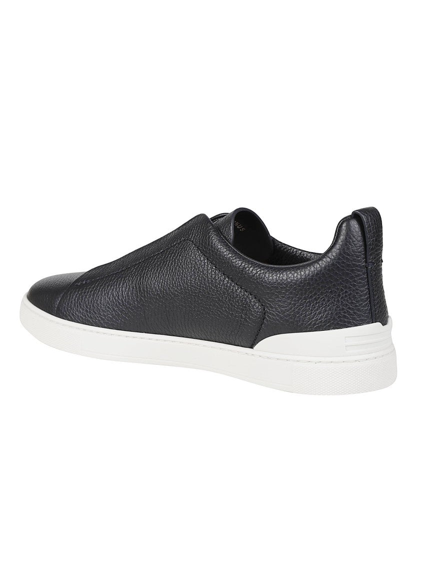 Zegna Triple Stitch Low-Top Rubber Sole Bovine Leather Sneakers