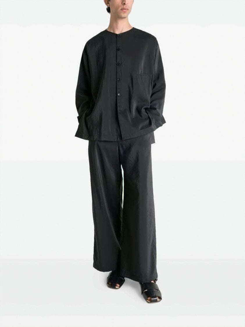 Lemaire Minimalist Black Silk Long-Sleeve Shirt With Refined Texture
