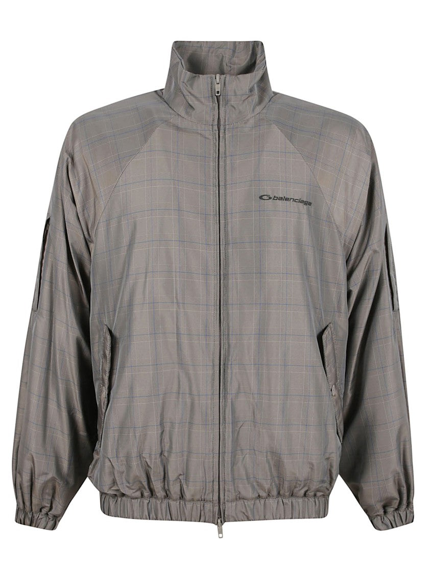 Balenciaga Gray Checked Technical Nylon Bomber Jacket