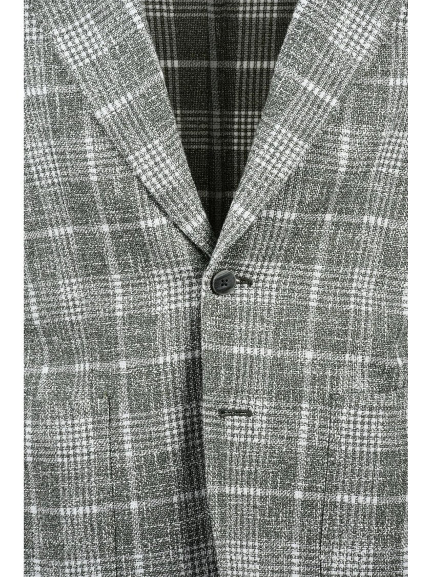 L.B.M. 1911 Olive Green Plaid Unlined Cotton-Blend Blazer