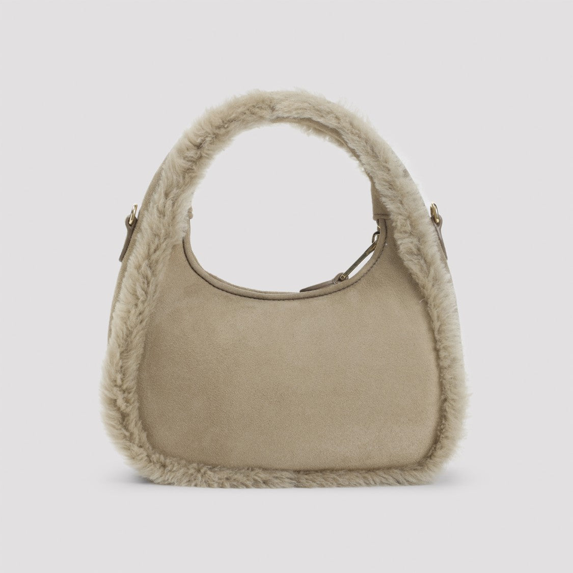 Miu Miu Compact Suede Handbag With Shearling Trim
