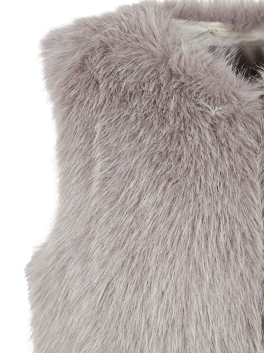 Herno Plush Faux Fur Sleeveless Waistcoat With Concealed Closure