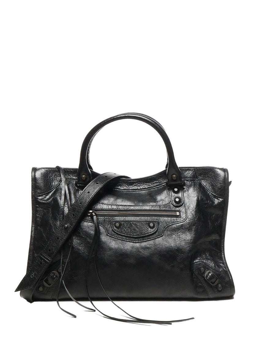 Balenciaga Black City Medium Textured Leather Shoulder Bag